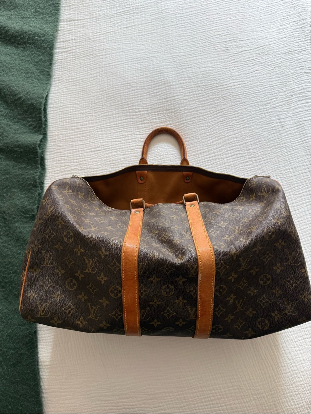Louis Vuitton Keepall Brown Monogram Canvas Duffel with Tan Leather Trim - Picture 4 of 5